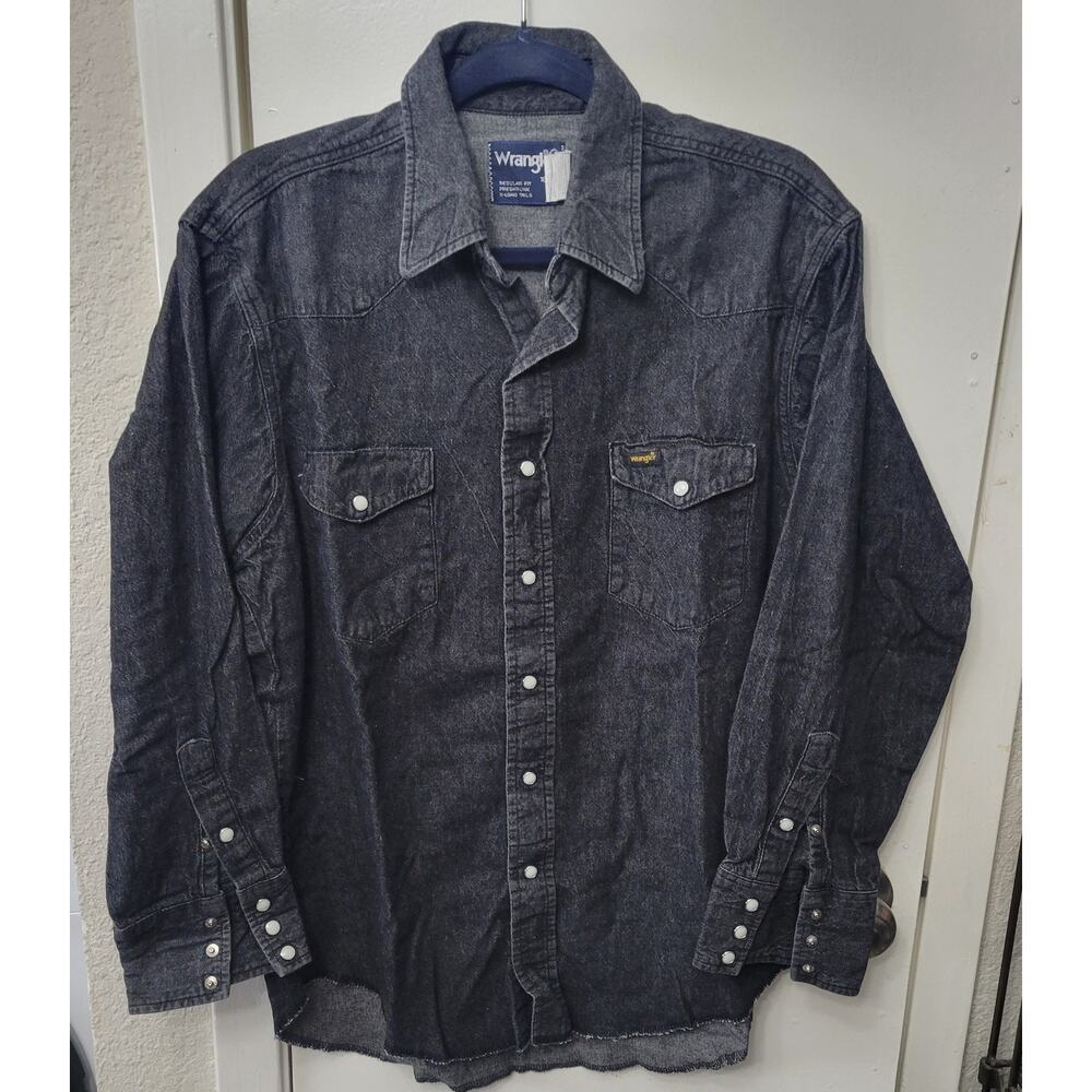 Wrangler Shirt Mens 16x33 Black Cotton Snap Button Down Collar Long Sleeve